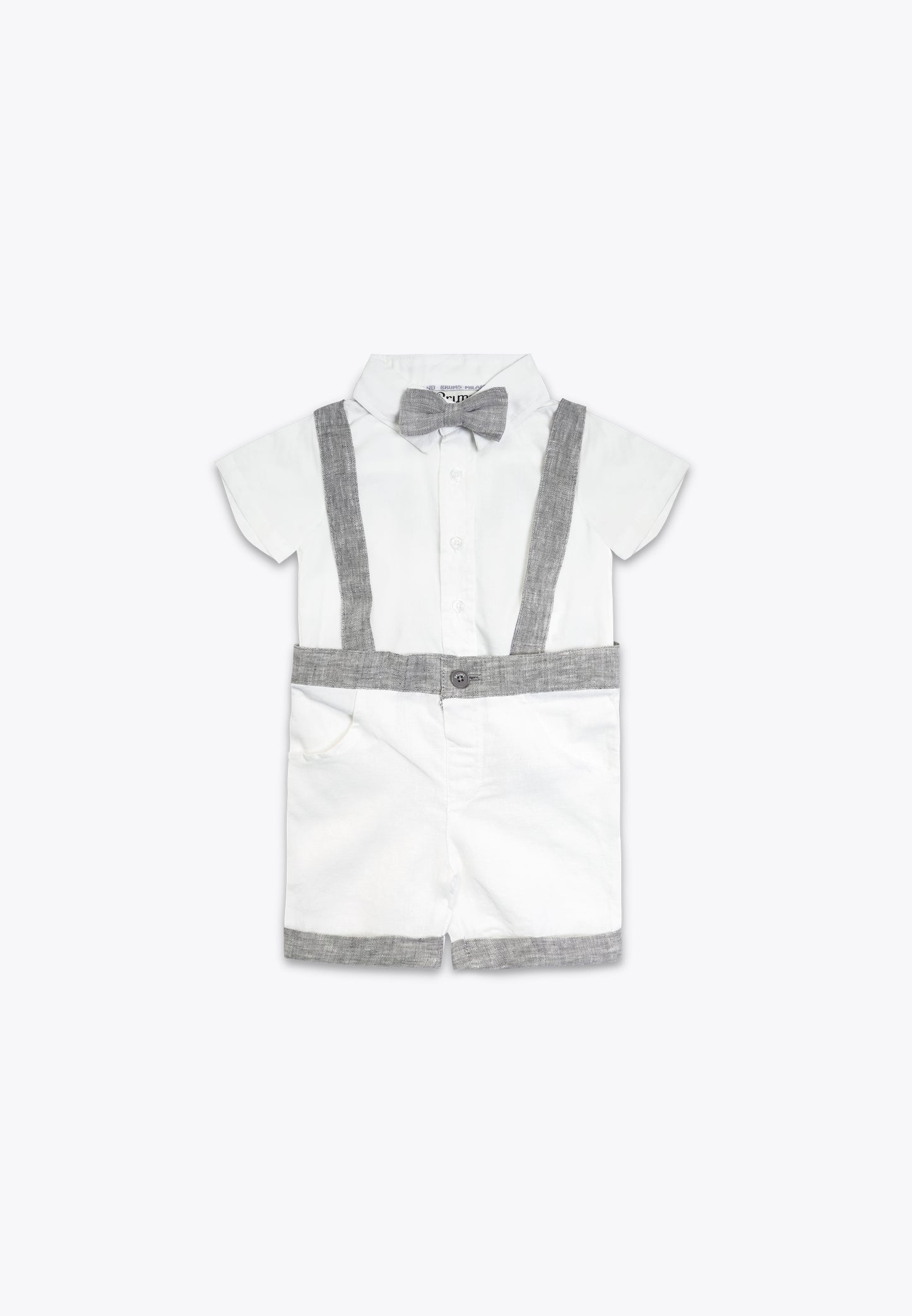 Completo 3 Pezzi in Misto Lino: Gilet, Camicia, Shorts con Bretelle e Papillon