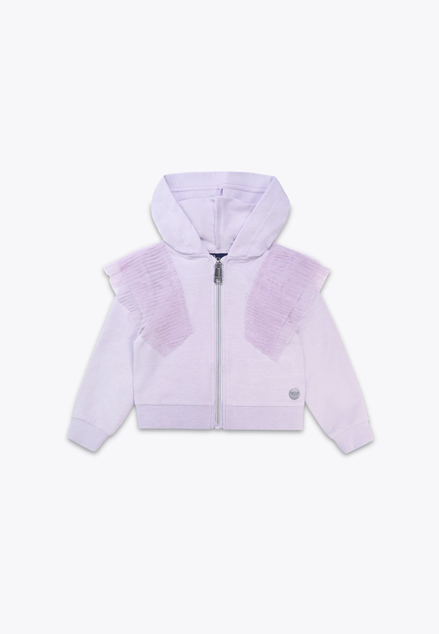 Full Zip Sweatshirt with Tulle and Pleated Ruffles