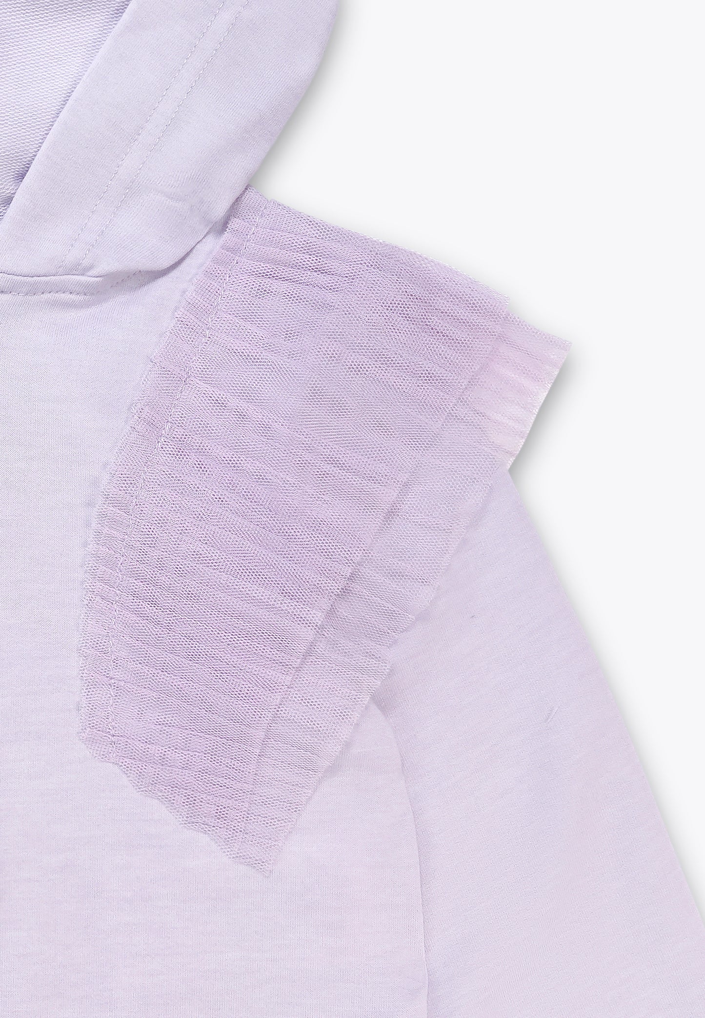 Full Zip Sweatshirt with Tulle and Pleated Ruffles