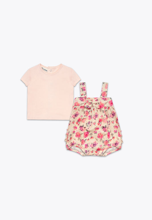 2-Piece Set in Linen and Cotton: T-Shirt and Overalls