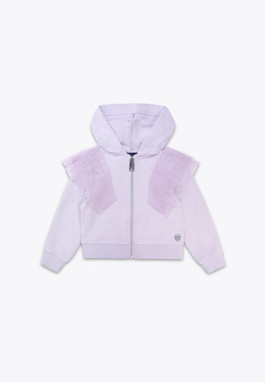 Full Zip Sweatshirt with Tulle and Pleated Ruffles