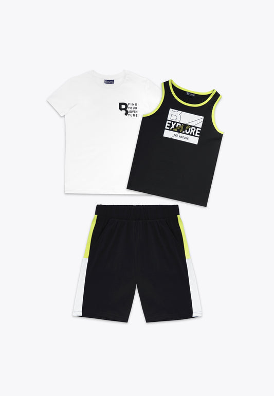 Completo 3 Pezzi in Jersey: T-Shirt, Canotta e Shorts