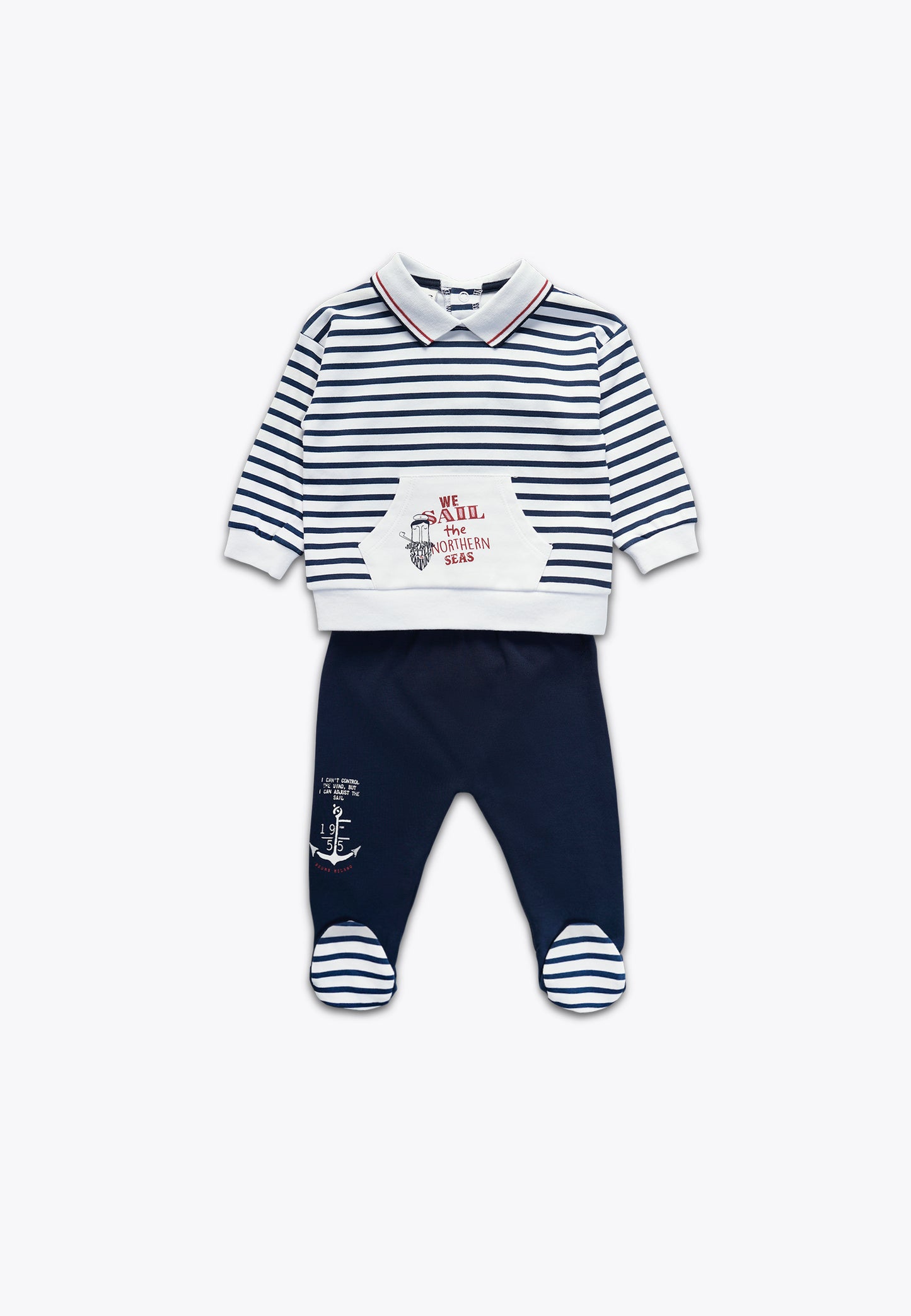 Two-Piece Light Interlock Set: Top and Footed Pants
 